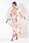 Buy_Ekavira_Ivory Crepe Silk Printed Botanic Round Rukhmani Asymmetric Kaftan With Pant 