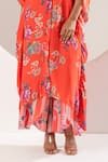 Buy_Ekavira_Orange Crepe Silk Printed Mughal Sawani Asymmetric Kaftan With Wrapped Palazzo _Online_at_Aza_Fashions