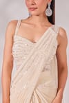 Chaashni by Maansi and Ketan_Ivory Net Embroidered Pearl And Cutdana Work Pre-draped Saree With Blouse _at_Aza_Fashions