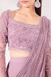 Shop_Chaashni by Maansi and Ketan_Purple Net Embroidered Pearl Square And Bead Pre-draped Saree With Blouse _Online_at_Aza_Fashions