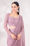 Chaashni by Maansi and Ketan_Purple Net Embroidered Pearl Square And Bead Pre-draped Saree With Blouse _at_Aza_Fashions