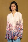 Buy_Ritu Kumar_Off White 100% Viscose Digital Print Paradise Band V Collar Pintucked Shirt _at_Aza_Fashions