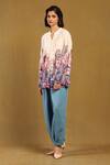 Ritu Kumar_Off White 100% Viscose Digital Print Paradise Band V Collar Pintucked Shirt _Online_at_Aza_Fashions
