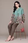 Shop_Ritu Kumar_Green 100% Viscose Digital Print Paradise Band V Collar Shirt _Online_at_Aza_Fashions