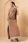 Buy_Quench A Thirst_Beige Georgette Embellished Crystal Cutdana Pre-stitched Saree With Blouse _at_Aza_Fashions