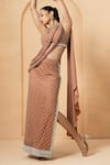 Quench A Thirst_Beige Georgette Embellished Crystal Cutdana Pre-stitched Saree With Blouse _Online_at_Aza_Fashions