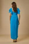 Shop_EWOKE_Blue Crepe Threadwork Sweetheart Pleated Bodice Cut-out Slit Dress _at_Aza_Fashions