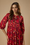 Buy_EWOKE_Red Satin Georgette Printed Floral Round Tiered Dress _Online_at_Aza_Fashions