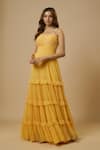 Buy_EWOKE_Yellow Georgette Embellished Bead Sweetheart Floral Tiered Gown _at_Aza_Fashions