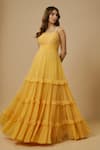 EWOKE_Yellow Georgette Embellished Bead Sweetheart Floral Tiered Gown _Online_at_Aza_Fashions