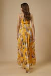 Shop_EWOKE_Yellow Chiffon Satin Printed Floral Sweetheart Embellished Dress _at_Aza_Fashions