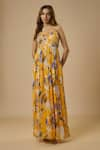 Buy_EWOKE_Yellow Chiffon Satin Printed Floral Sweetheart Embellished Dress _Online_at_Aza_Fashions