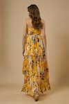 Shop_EWOKE_Yellow Chiffon Satin Printed Floral Sweetheart Tiered Dress _at_Aza_Fashions