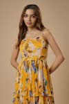 Buy_EWOKE_Yellow Chiffon Satin Printed Floral Sweetheart Tiered Dress _Online_at_Aza_Fashions