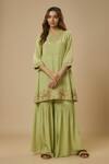 Buy_EWOKE_Green Crepe Embellished Bead Floral Thread Embroidered Kurta With Sharara _at_Aza_Fashions