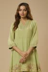 Buy_EWOKE_Green Crepe Embellished Bead Floral Thread Embroidered Kurta With Sharara _Online_at_Aza_Fashions