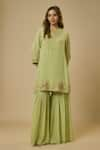 Shop_EWOKE_Green Crepe Embellished Bead Floral Thread Embroidered Kurta With Sharara _Online_at_Aza_Fashions