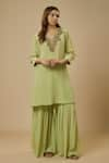 Buy_EWOKE_Green Crepe Embellished Bead V-neck Kurta With Sharara _at_Aza_Fashions