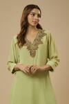 Shop_EWOKE_Green Crepe Embellished Bead V-neck Kurta With Sharara _Online_at_Aza_Fashions