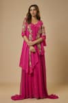 Buy_EWOKE_Pink Crepe Embellished Bead Leaf Floral Kurta With Lehenga _at_Aza_Fashions