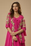 Buy_EWOKE_Pink Crepe Embellished Bead Leaf Floral Kurta With Lehenga _Online_at_Aza_Fashions