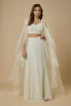 Buy_EWOKE_Ivory Crepe Embellished Bead Waistband Lehenga With Cape Sleeve Blouse _at_Aza_Fashions