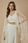 Buy_EWOKE_Ivory Crepe Embellished Bead Waistband Lehenga With Cape Sleeve Blouse _Online_at_Aza_Fashions