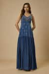 Buy_EWOKE_Blue Crepe Embellished Bead Sweetheart Floral Vine Gown _at_Aza_Fashions