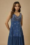 EWOKE_Blue Crepe Embellished Bead Sweetheart Floral Vine Gown _Online_at_Aza_Fashions