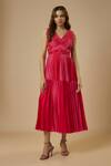 Buy_EWOKE_Pink Crepe Embellished Bead V-neck Two-tone Tiered Dress _at_Aza_Fashions