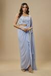 Buy_EWOKE_Blue Crepe Embellished Bead Square Solid Pre-draped Saree With Blouse _Online_at_Aza_Fashions