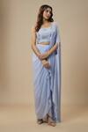 Shop_EWOKE_Blue Crepe Embellished Bead Square Solid Pre-draped Saree With Blouse _Online_at_Aza_Fashions