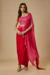 Buy_EWOKE_Pink Crepe Embellished Bead Square Solid Pre-draped Saree With Sequined Blouse _at_Aza_Fashions