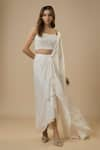 Buy_EWOKE_White Georgette Satin Embellished Solid Asymmetric Pre-draped Saree With Blouse _at_Aza_Fashions