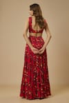 Shop_EWOKE_Red Georgette Satin Printed Floral Sweetheart Tiered Lehenga Set _at_Aza_Fashions