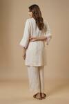 Shop_EWOKE_Cream 100% Hemp Embroidered Thread Keyhole Floral Kurta With Trouser _at_Aza_Fashions