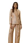 Buy_EWOKE_Beige Handloom Cotton Tencel Embellished Pearl Side-tie Jacket With Trouser _Online_at_Aza_Fashions