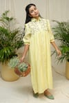Buy_KKANYAAH_Yellow Silk, , Handloom Embroidery Collared Daffodil Delight Dress _at_Aza_Fashions