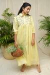 KKANYAAH_Yellow Silk, , Handloom Embroidery Collared Daffodil Delight Dress _Online_at_Aza_Fashions