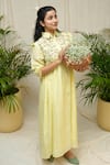 Buy_KKANYAAH_Yellow Silk, , Handloom Embroidery Collared Daffodil Delight Dress _Online_at_Aza_Fashions