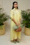 KKANYAAH_Yellow Silk, , Handloom Embroidery Collared Daffodil Delight Dress _at_Aza_Fashions
