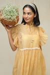 Shop_KKANYAAH_Orange Handwoven Silk Hand Embroidered Thread Stand Vintage Vista Floral Dress _Online_at_Aza_Fashions