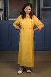 Buy_KKANYAAH_Yellow Silk, Cotton Embroidery, Lace Round Neck Retro Royal Midi Dress _at_Aza_Fashions