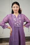 Buy_Kkanyaah_Purple Handwoven Silk Hand Embroidered Thread Floral Flounce Flared Dress _Online_at_Aza_Fashions