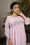 Shop_Kkanyaah_Pink Silk, , Handloom Embroidery Round Neck Botanical Bliss Dress _Online_at_Aza_Fashions