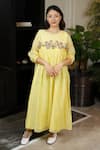 Buy_KKANYAAH_Yellow , Silk, Handloom Embroidery Botanical Bliss A-line Dress _at_Aza_Fashions