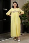 Buy_KKANYAAH_Yellow , Silk, Handloom Embroidery Botanical Bliss A-line Dress _Online_at_Aza_Fashions