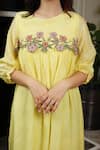 KKANYAAH_Yellow , Silk, Handloom Embroidery Botanical Bliss A-line Dress _at_Aza_Fashions
