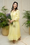 Shop_KKANYAAH_Yellow Silk, , Handloom Embroidery Round Neck Sunshine Glow Dress _at_Aza_Fashions