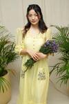 KKANYAAH_Yellow Silk, , Handloom Embroidery Round Neck Sunshine Glow Dress _Online_at_Aza_Fashions